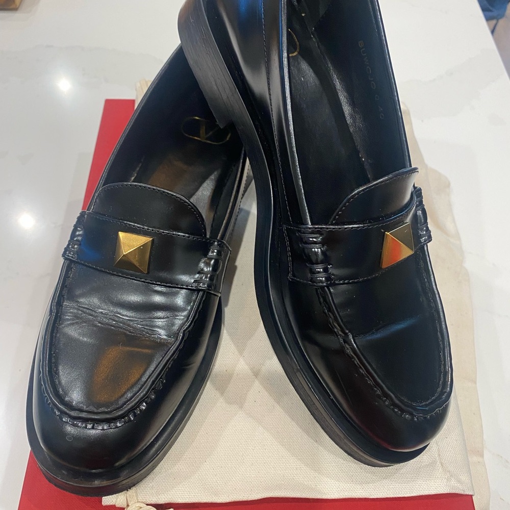 Valentino Garavani Black and Gold Slip-On Loafers